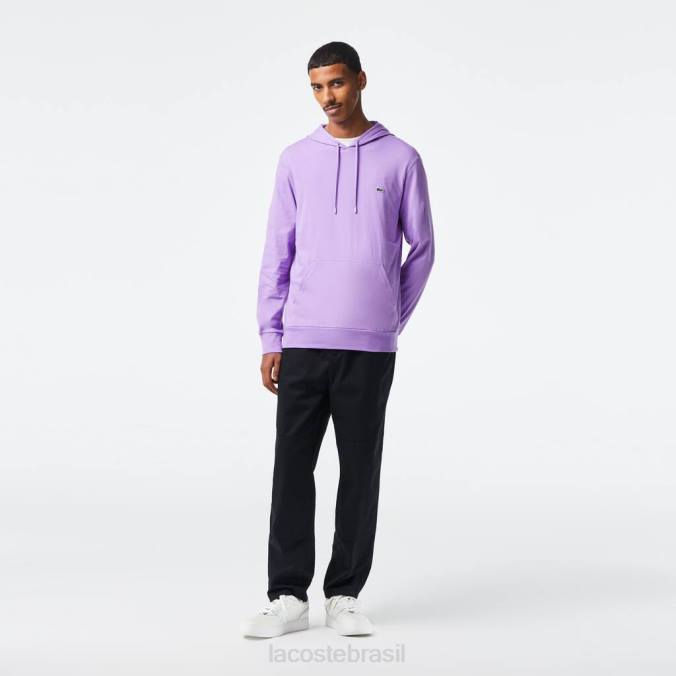 Lacoste homens moletom com capuz em jersey de algodão roxo P2PX790 roupas