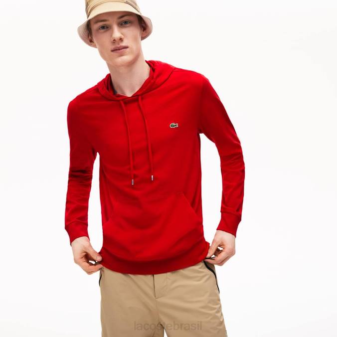 Lacoste homens moletom com capuz em jersey de algodão vermelho P2PX620 roupas