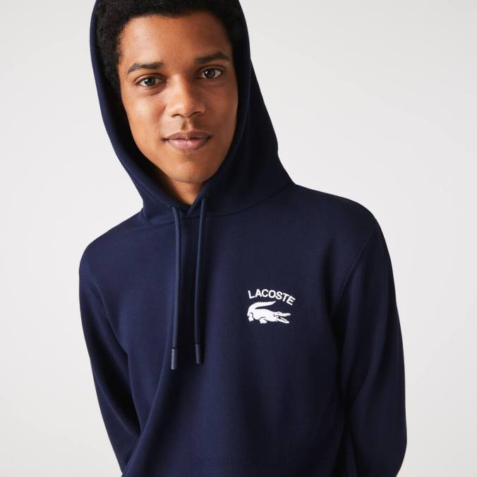 Lacoste homens moletom com capuz sólido de ajuste clássico azul-marinho P2PX359 roupas