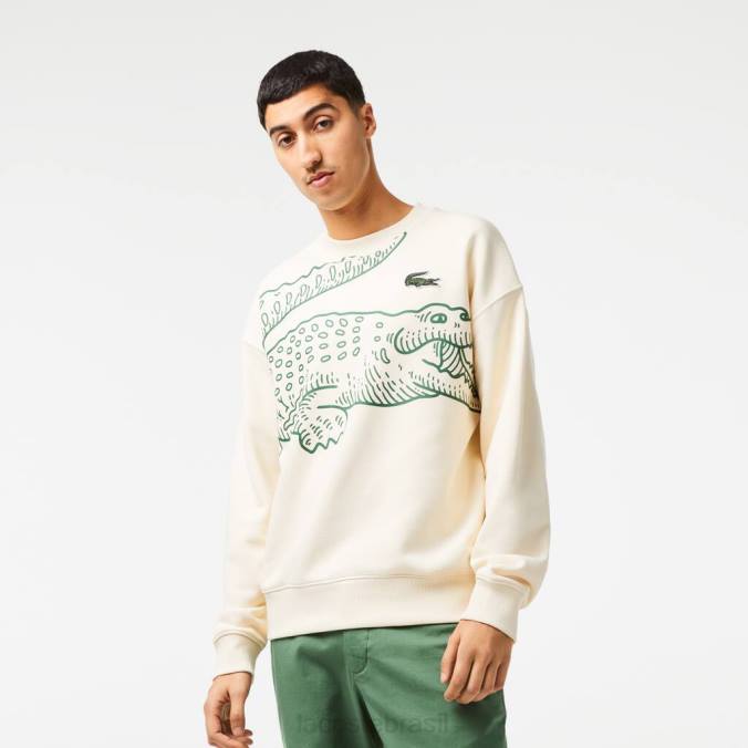 Lacoste homens moletom com estampa de crocodilo e gola redonda branco P2PX360 roupas