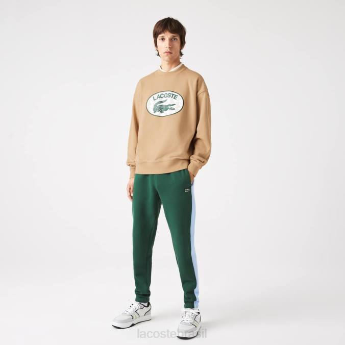 Lacoste homens moletom com estampa de monograma de marca folgado bege P2PX1009 roupas