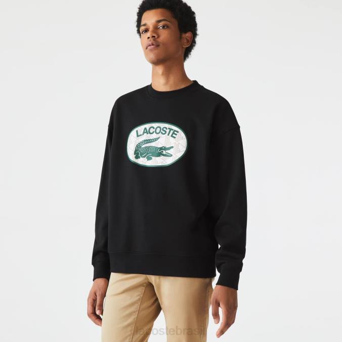 Lacoste homens moletom com estampa de monograma de marca folgado preto P2PX1010 roupas