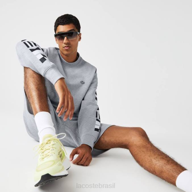 Lacoste homens moletom com estampa reflexiva e folgado chino cinza P2PX983 roupas