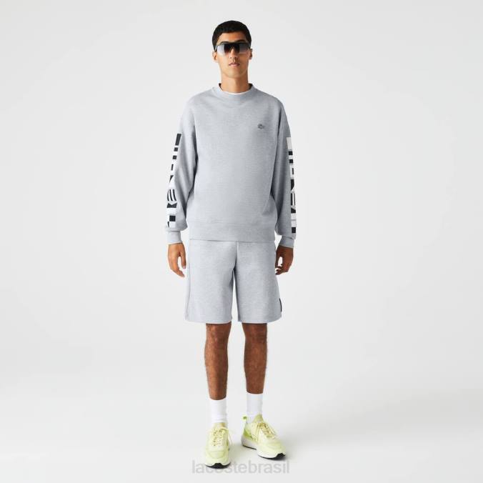 Lacoste homens moletom com estampa reflexiva e folgado chino cinza P2PX983 roupas