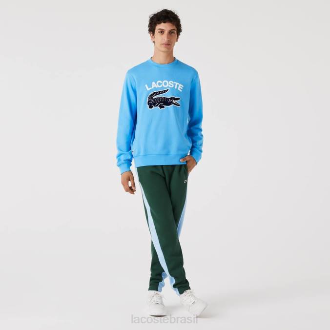 Lacoste homens moletom com gola redonda e estampa de crocodilo azul P2PX1031 roupas