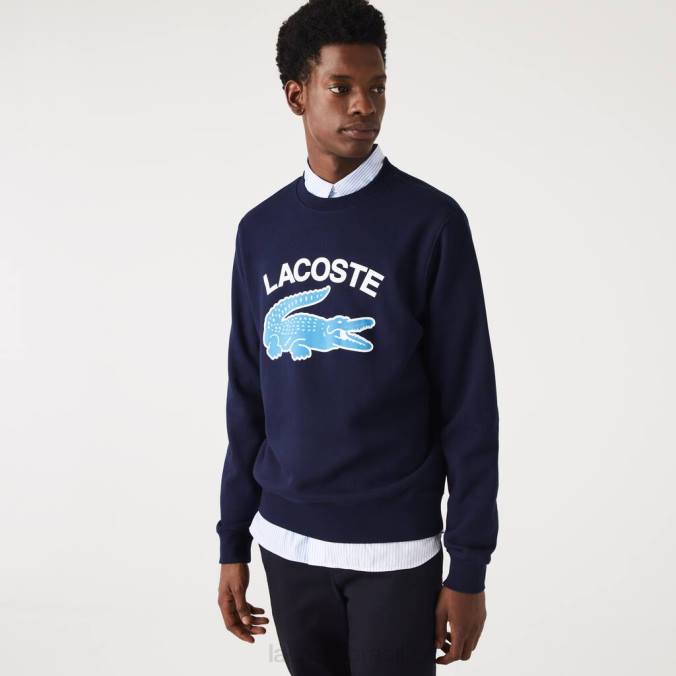 Lacoste homens moletom com gola redonda e estampa de crocodilo azul-marinho P2PX1029 roupas