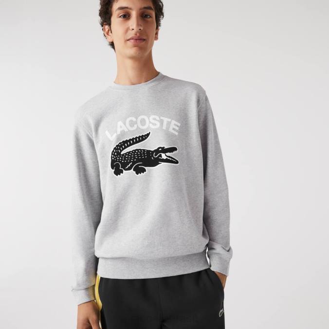 Lacoste homens moletom com gola redonda e estampa de crocodilo chino cinza P2PX1030 roupas