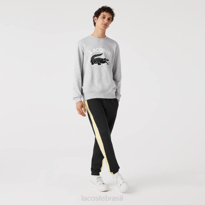 Lacoste homens moletom com gola redonda e estampa de crocodilo chino cinza P2PX1030 roupas