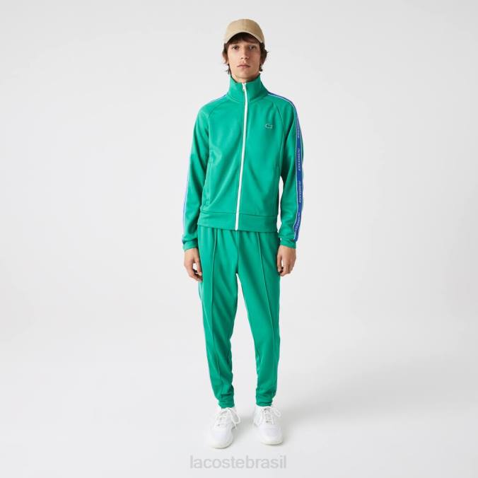Lacoste homens moletom com zíper e gola alta Heritage verde P2PX1070 roupas