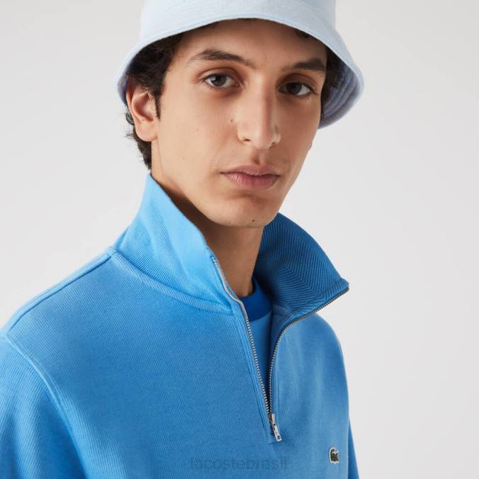 Lacoste homens moletom de algodão com gola alta e zíper azul P2PX1184 roupas