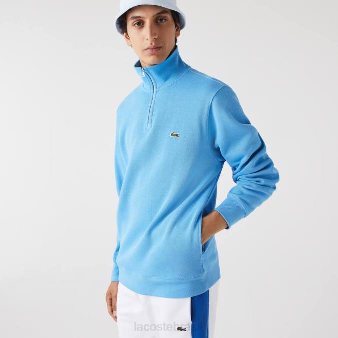 Lacoste homens moletom de algodão com gola alta e zíper azul P2PX1184 roupas
