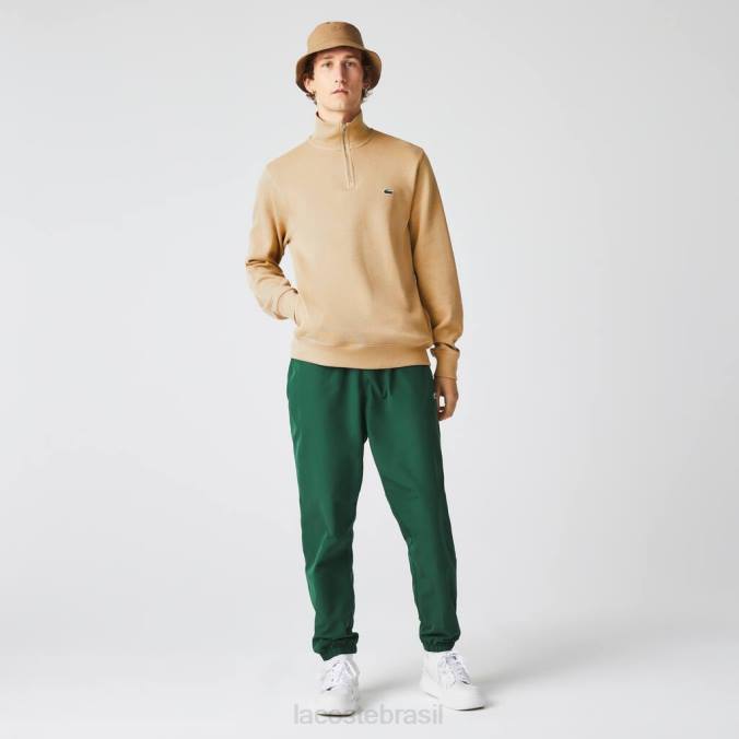 Lacoste homens moletom de algodão com gola alta e zíper bege P2PX957 roupas