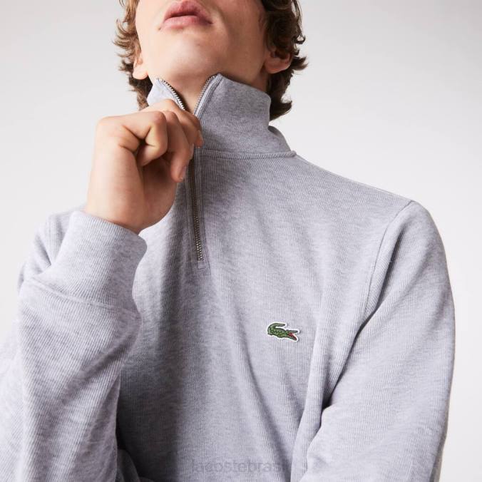 Lacoste homens moletom de algodão com gola alta e zíper chino cinza P2PX954 roupas