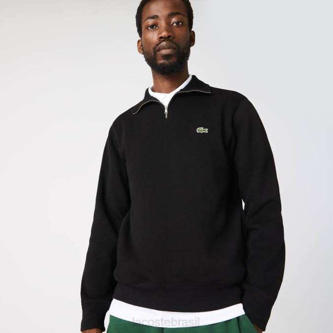 Lacoste homens moletom de algodão com gola alta e zíper preto P2PX952 roupas
