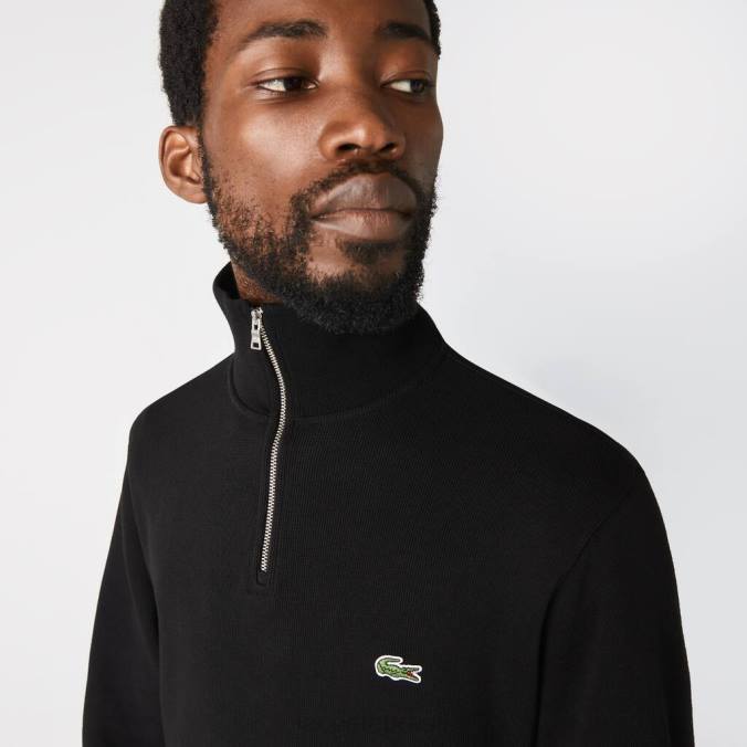 Lacoste homens moletom de algodão com gola alta e zíper preto P2PX952 roupas