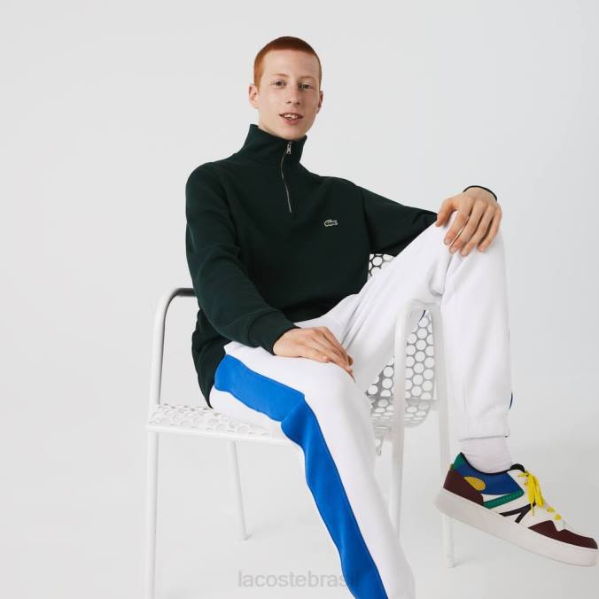 Lacoste homens moletom de algodão com gola alta e zíper verde P2PX953 roupas