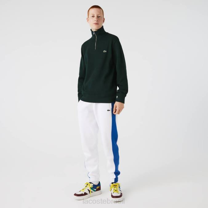 Lacoste homens moletom de algodão com gola alta e zíper verde P2PX953 roupas