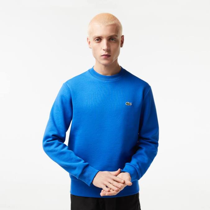 Lacoste homens moletom de algodão escovado orgânico azul P2PX286 roupas