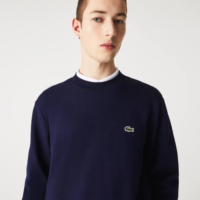 Lacoste homens moletom de algodão escovado orgânico azul-marinho P2PX274 roupas