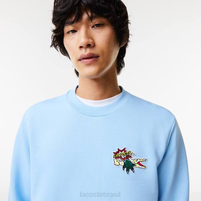 Lacoste homens moletom de algodão orgânico com emblema azul P2PX990 roupas