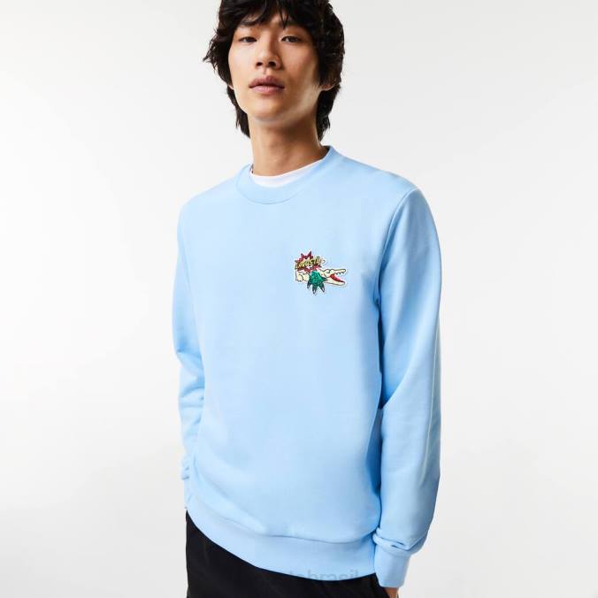 Lacoste homens moletom de algodão orgânico com emblema azul P2PX990 roupas