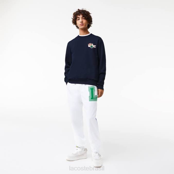 Lacoste homens moletom de algodão orgânico com emblema azul-marinho P2PX988 roupas