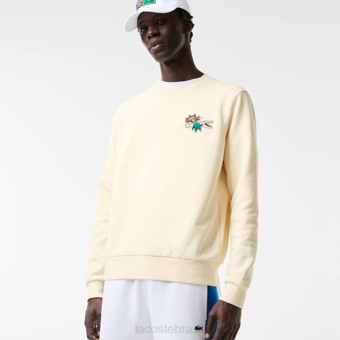 Lacoste homens moletom de algodão orgânico com emblema branco P2PX989 roupas