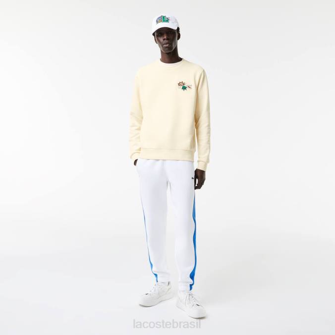 Lacoste homens moletom de algodão orgânico com emblema branco P2PX989 roupas