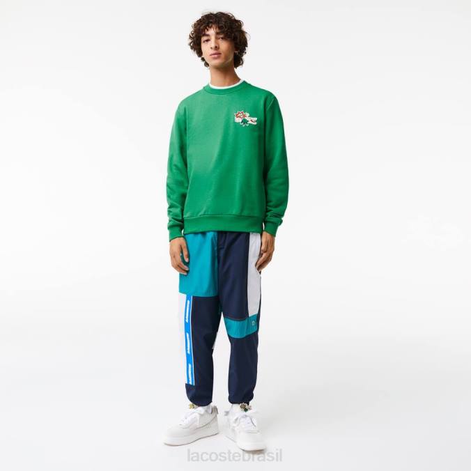 Lacoste homens moletom de algodão orgânico com emblema verde P2PX991 roupas