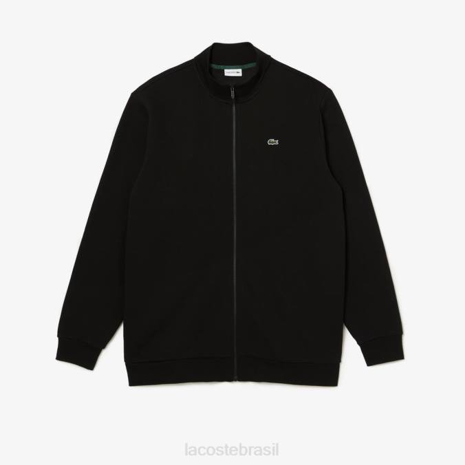 Lacoste homens moletom de algodão orgânico com zíper e ajuste regular - plus size - alto preto P2PX293 roupas