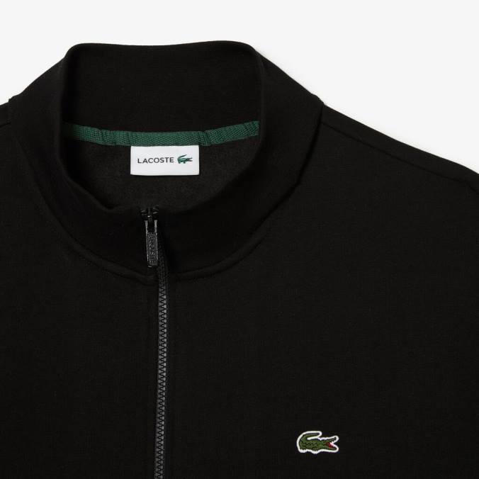 Lacoste homens moletom de algodão orgânico com zíper e ajuste regular - plus size - alto preto P2PX293 roupas