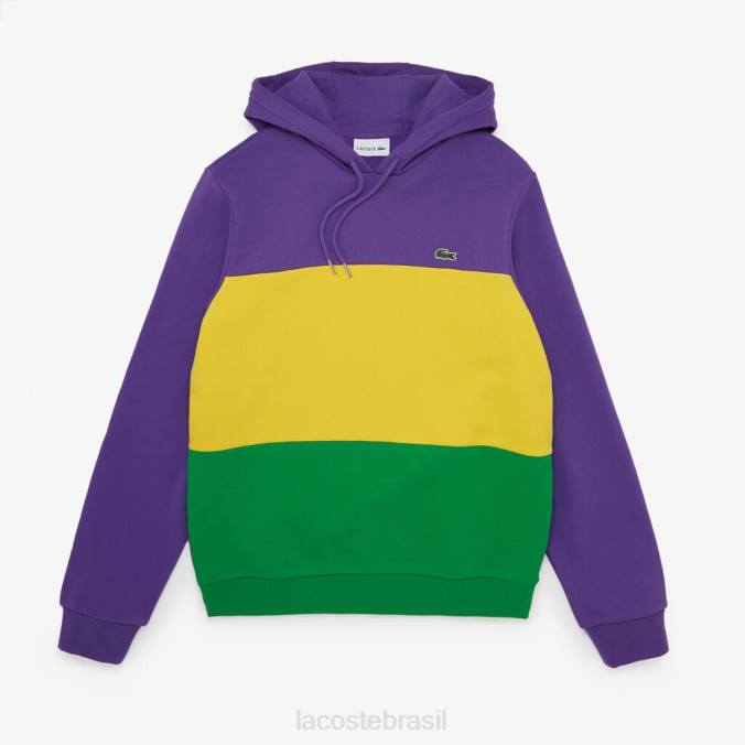 Lacoste homens moletom de lã colorblock com capuz roxo/amarelo/verde P2PX1192 roupas