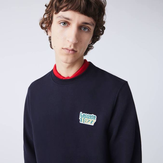 Lacoste homens moletom de lã com emblema vintage com gola redonda azul-marinho P2PX1162 roupas