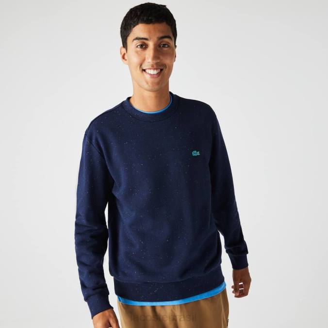 Lacoste homens moletom de lã com estampa manchada de ajuste clássico azul-marinho P2PX965 roupas