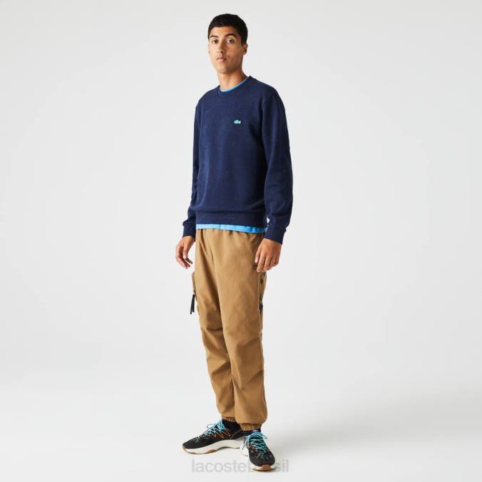 Lacoste homens moletom de lã com estampa manchada de ajuste clássico azul-marinho P2PX965 roupas