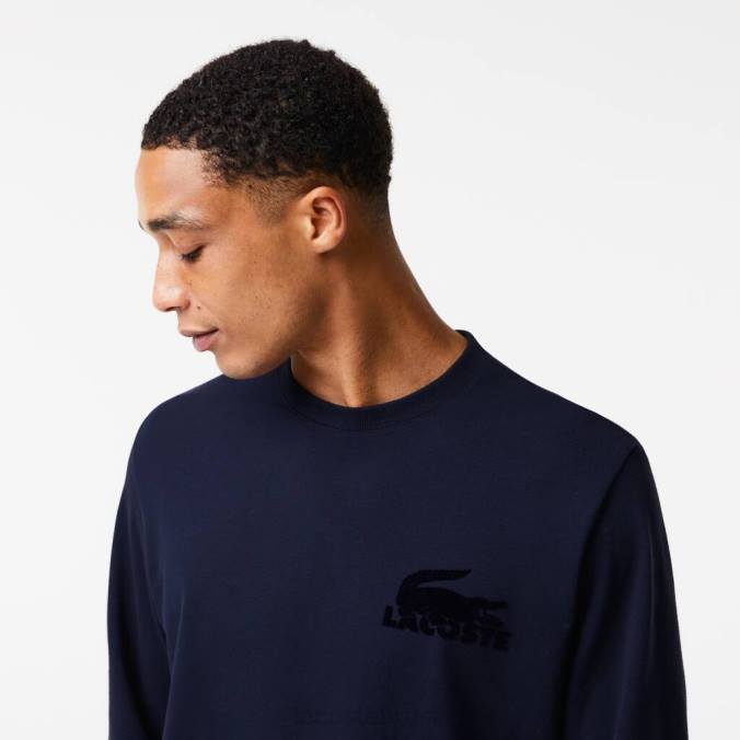 Lacoste homens moletom de lã de algodão azul-marinho P2PX1388 roupas