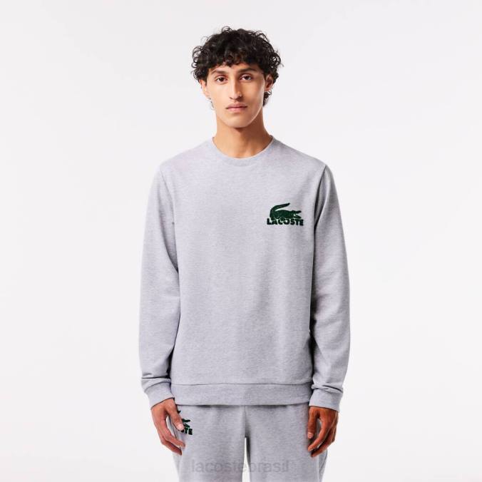 Lacoste homens moletom de lã de algodão chine cinza/verde P2PX1386 roupas