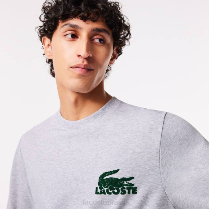 Lacoste homens moletom de lã de algodão chine cinza/verde P2PX1386 roupas