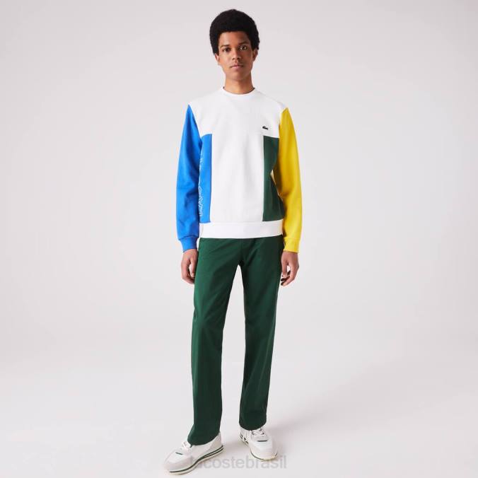 Lacoste homens moletom de lã de algodão colorblock com gola redonda branco/azul/amarelo/verde P2PX1159 roupas