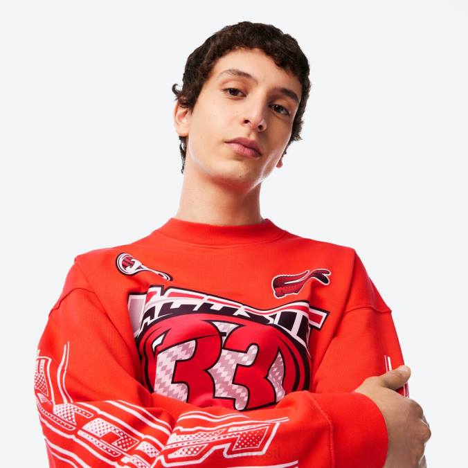 Lacoste homens moletom de lã de algodão com ajuste solto laranja P2PX327 roupas