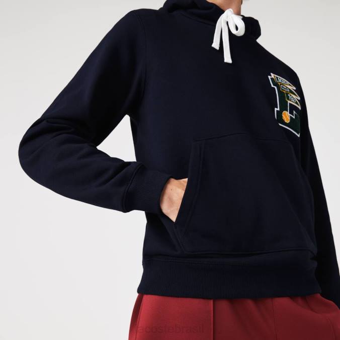 Lacoste homens moletom de lã de algodão com capuz e emblema galhardetes l azul-marinho P2PX1100 roupas