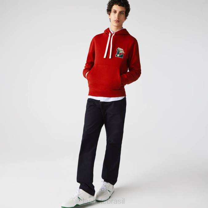 Lacoste homens moletom de lã de algodão com capuz e emblema galhardetes l vermelho P2PX1101 roupas
