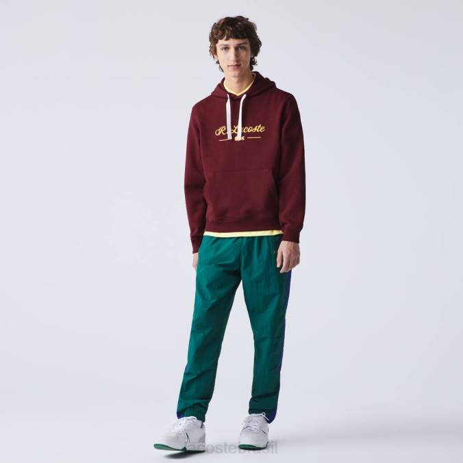Lacoste homens moletom de lã de algodão com capuz e letras bordadas Bordéus P2PX1155 roupas