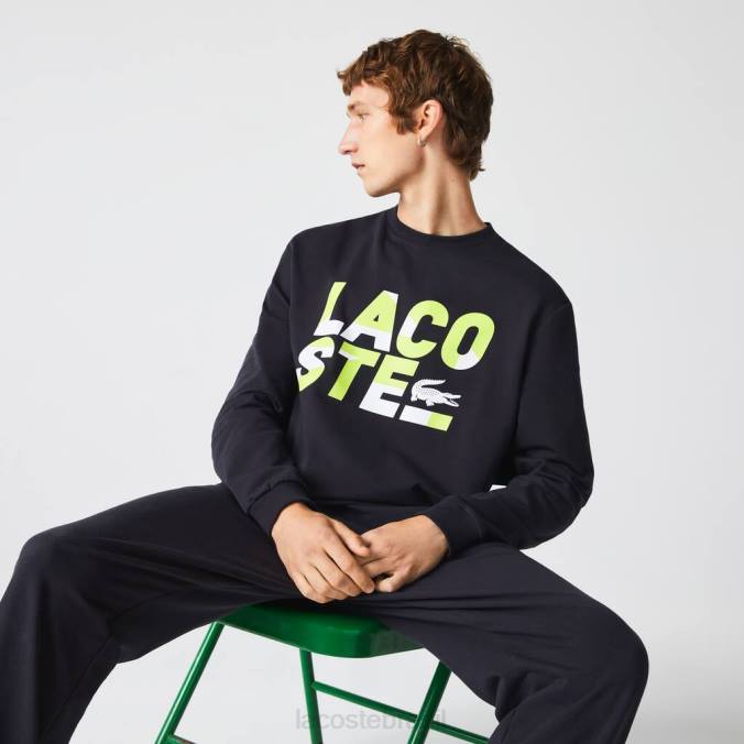 Lacoste homens moletom de lã de algodão com estampa regular fit cinza escuro P2PX1615 roupas