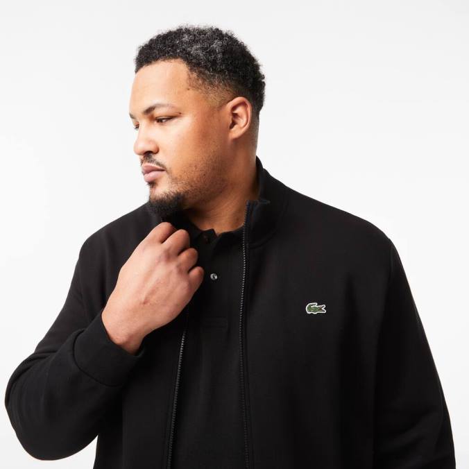 Lacoste homens moletom de lã de algodão com zíper de ajuste regular - plus size - grande preto P2PX340 roupas