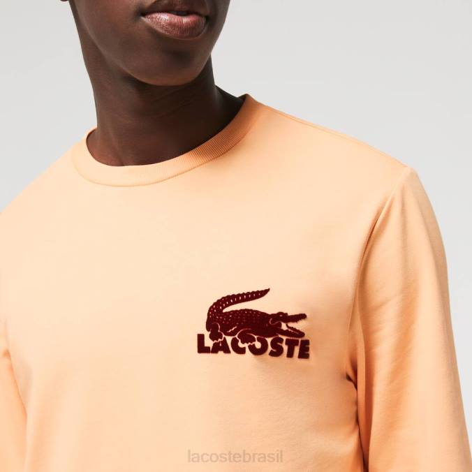 Lacoste homens moletom de lã de algodão laranja claro/bordô P2PX1389 roupas