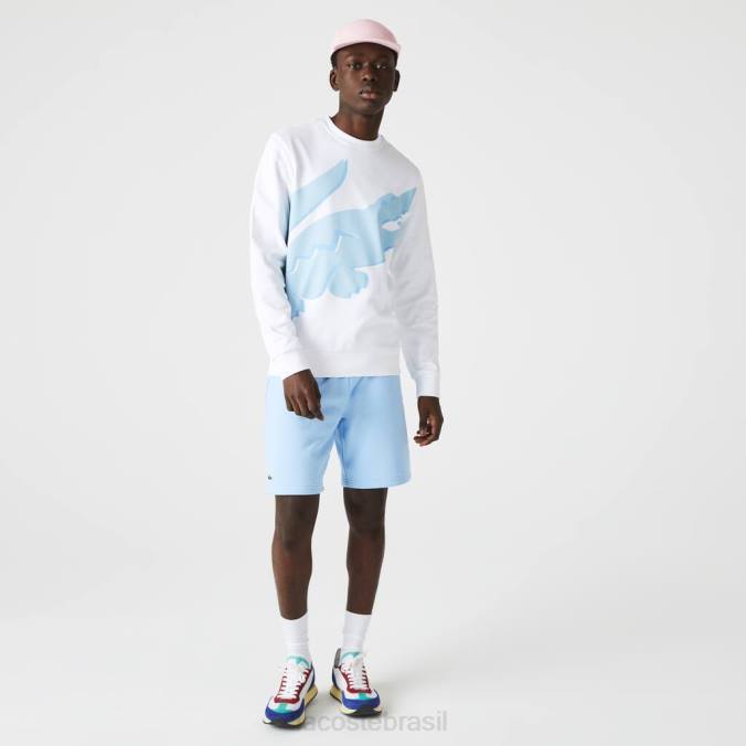 Lacoste homens moletom de lã de algodão orgânico com estampa de gola redonda branco P2PX1075 roupas