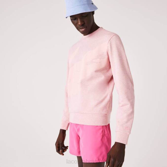 Lacoste homens moletom de lã de algodão orgânico com estampa de gola redonda rosa P2PX1074 roupas