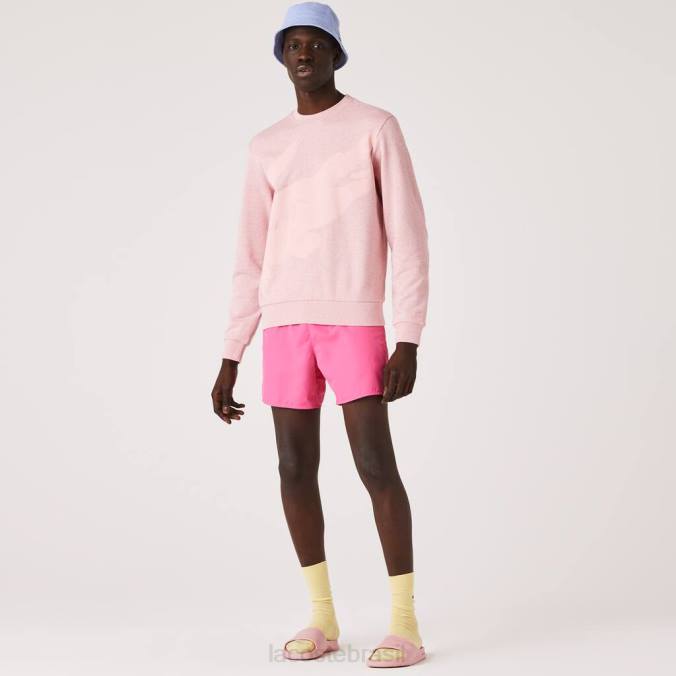 Lacoste homens moletom de lã de algodão orgânico com estampa de gola redonda rosa P2PX1074 roupas