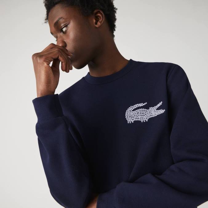 Lacoste homens moletom de lã de algodão orgânico feito na França azul-marinho P2PX1181 roupas